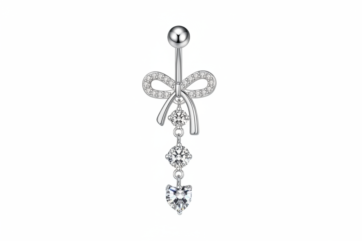 Bow + Heart Drop Belly Ring