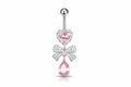 Pink Heart Bow Drop Belly Ring